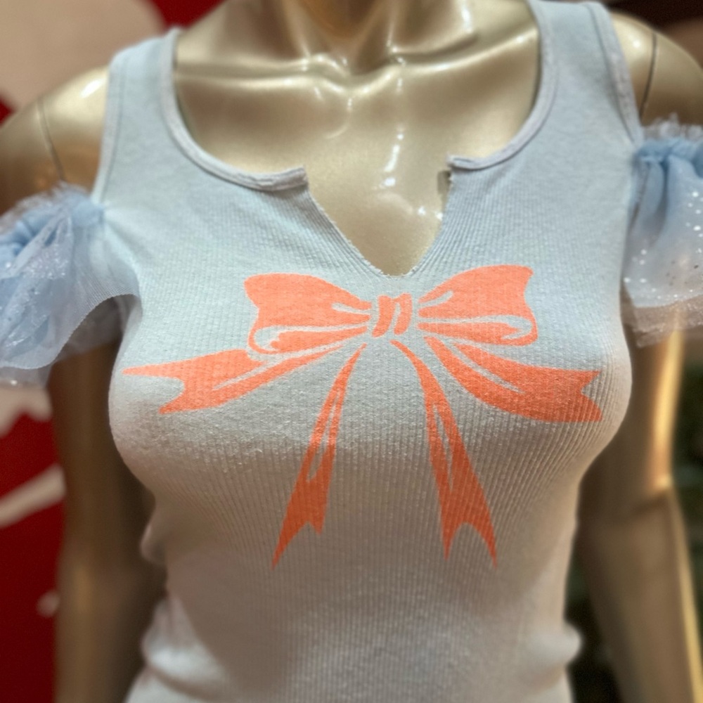 BOW DOWN distressed ribbon keyhole handmade tank flutter sleeves distressed M - Picture 4 of 11